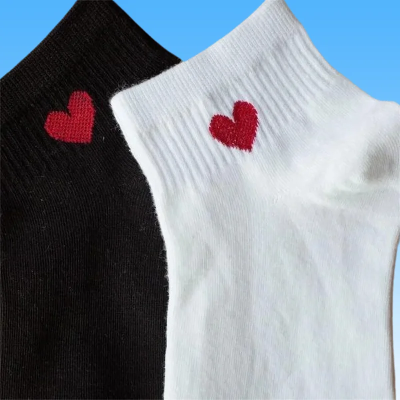 5 Pairs Black White Ankle Socks Women Spring Summer Low Tube Cotton Boat Socks Cute 