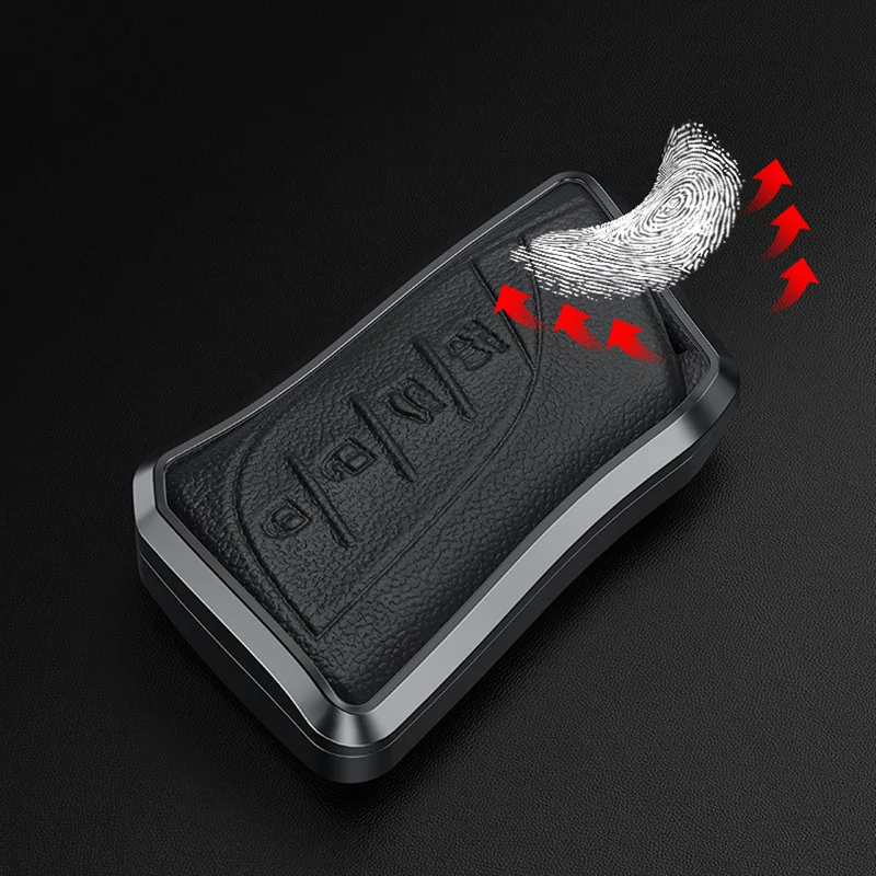 Premium Aluminum Alloy Leather Car Key Case Cover - Elegant Auto Key Protection Accessory