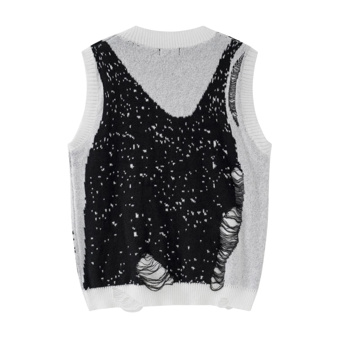 Black White Patchwork Tank Top Trendy Baggy Ripped Knitted Vest Sweater New Loose Lazy V-neck Knitted Sweaters for Men and Women