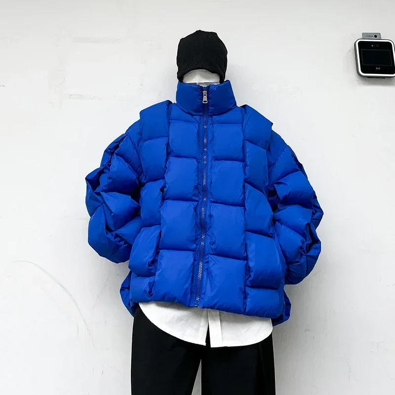 Korean Fashion Thick Winter Jacket Men Parkas Jacket Outwear Coats Solid Stand Collar Windbreaker Cotton Padded