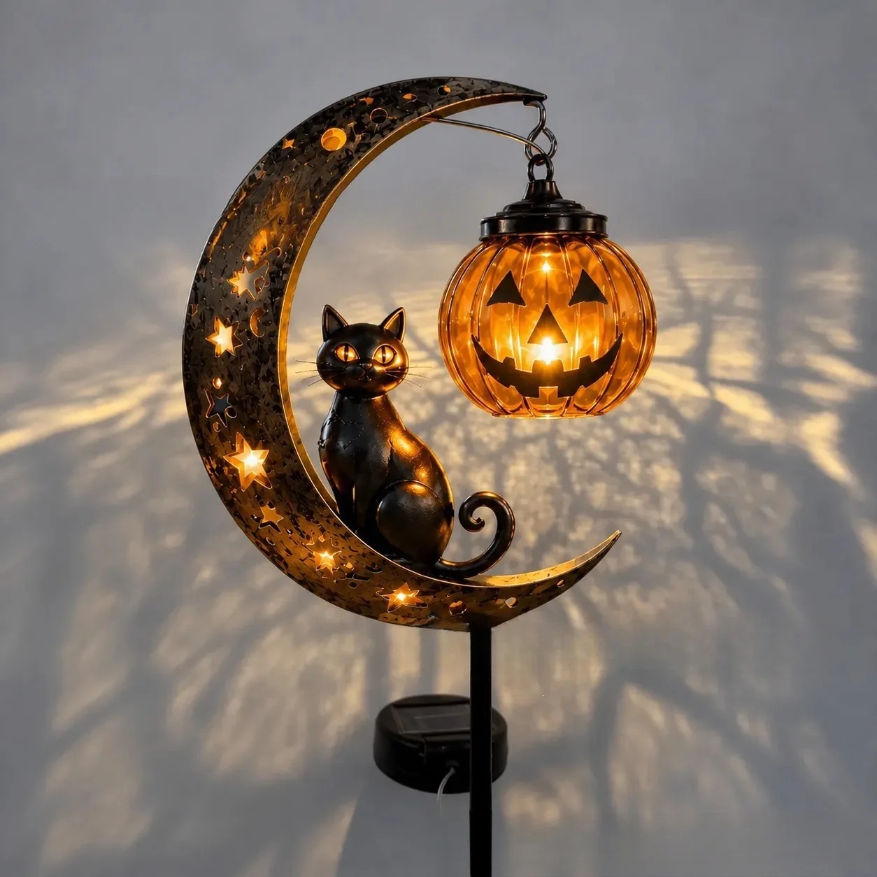 Garden Lamp Decoration Halloween Black Cat & Pumpkin Moon Stake - Image 2