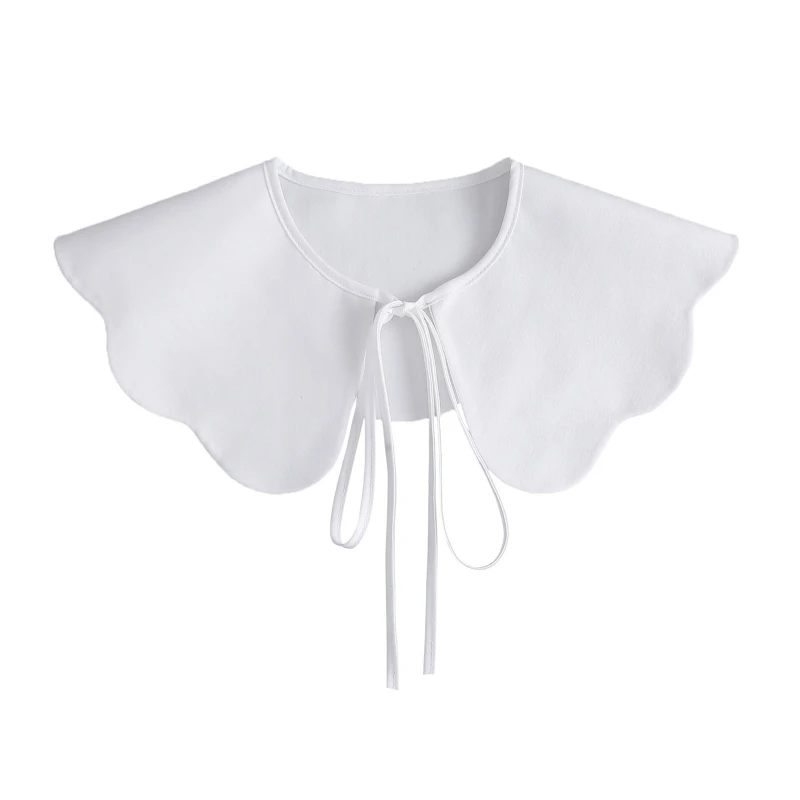 

Decorative Scalloped False Collar Women Elegant White Shawl Scarf Lace-Up Bowknot Detachable Mini Capelet Poncho