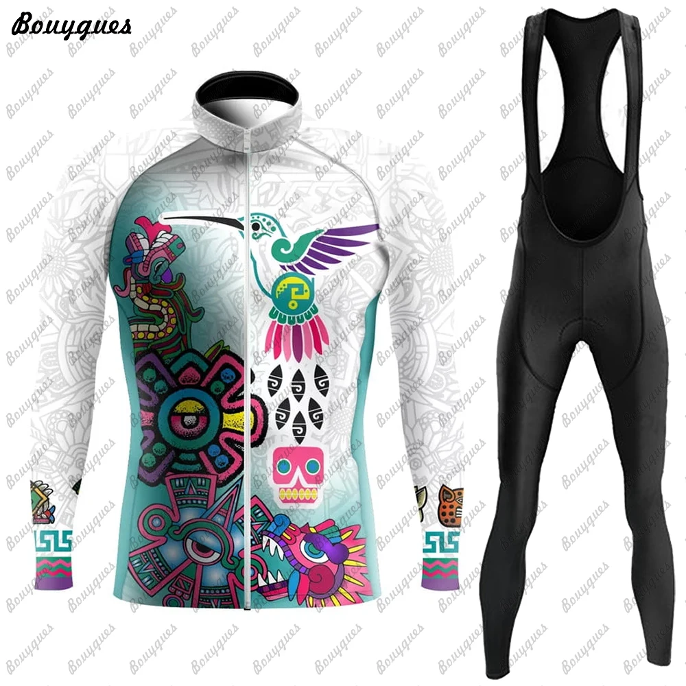 Winter Thermal Fleece And Thin Cycling Clothes Set Men Long Sleeves Jersey Suit Outdoor Riding Bike MTB Bib Pant