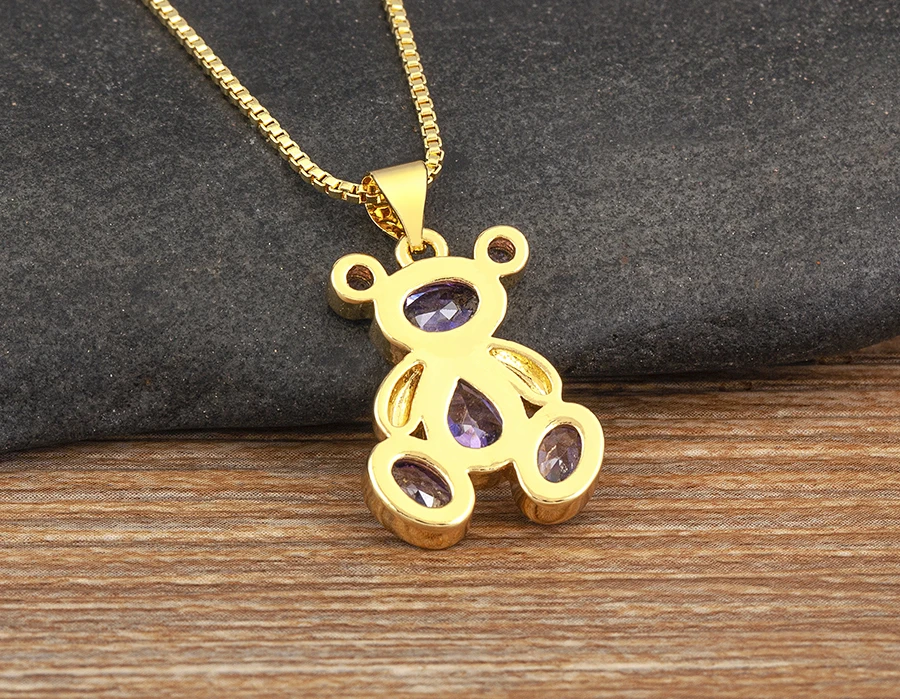 AIBEF Cute Bear 6 Colors Crystal Pendant Women Necklace Fashion Korean Jewelry Exquisite Girl Birthday Party Children's Day Gift