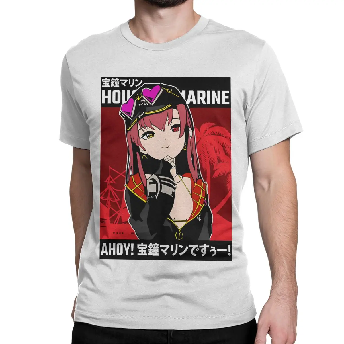 thumbnail image 1 of Camiseta Hololive Houshou Marine con chaqueta para hombre y mujer, cuello redondo, algodón puro, manga corta, clásica, 1 of 7