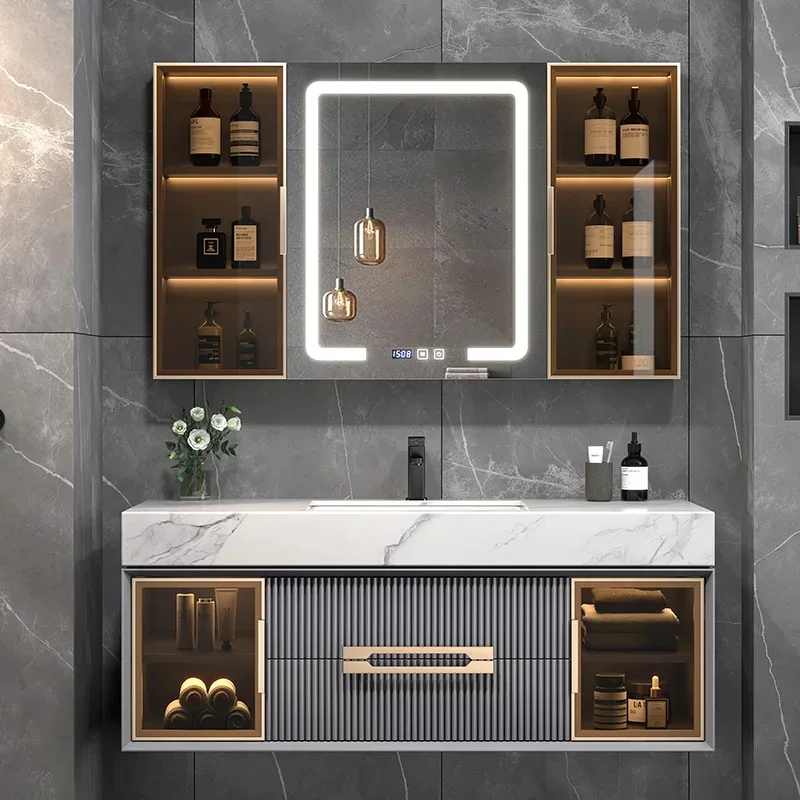 ~Stone Plate Bathroom Cabinet Whole Washbin Intelligent Induction Solid Wood Wash Basin Bath Furniture