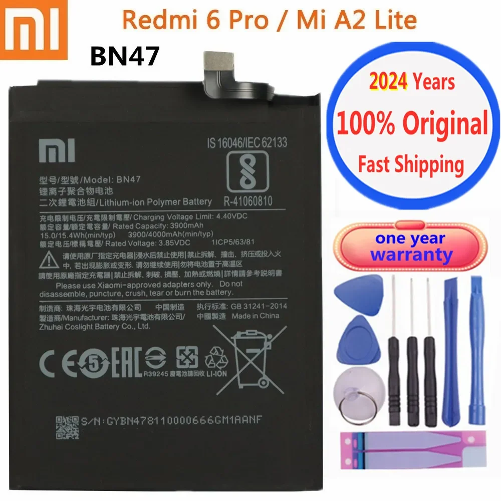 

2024 Years 4000mAh New 100% Original BN47 Battery For Xiaomi Redmi 6 Pro 6Pro MiA2 Mi A2 Lite Battery Bateria Fast Shipping