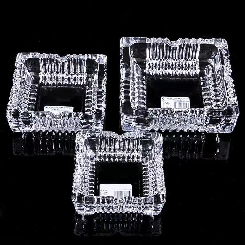 Crystal Clear Four Square Glass Ashtray, Modern and Elegant for Smoking Lovers，cenicero