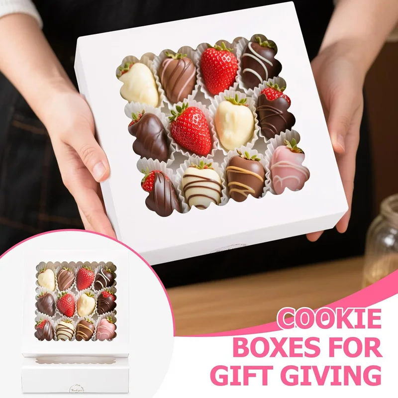 200 Stück/Los 20x20x6,3cm Weiße Geschenkbox mit Sichtfenster Backform Kuchenform Gastgeschenk Süßigkeiten-Verpackungsboxen Hochzeits-Party-Dekoration – Detail 4