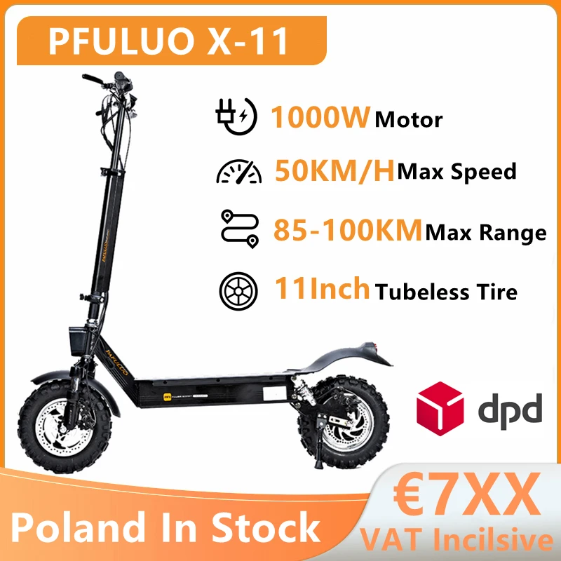 

EU Stock Pfuluo X-11 Kickscooter Smart Electric Scooter 48V 1000W Motor 50km/h 11" Tubeless Tire Off-road Hover Skate Board