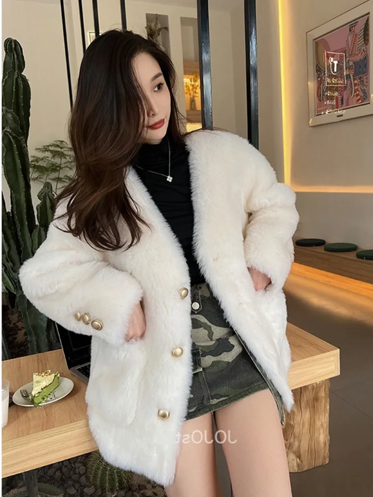 

2024Tuscany fur integrated V-neck fur coat for women's lambhair, reduced age sheep cut down coat for autumn and winter