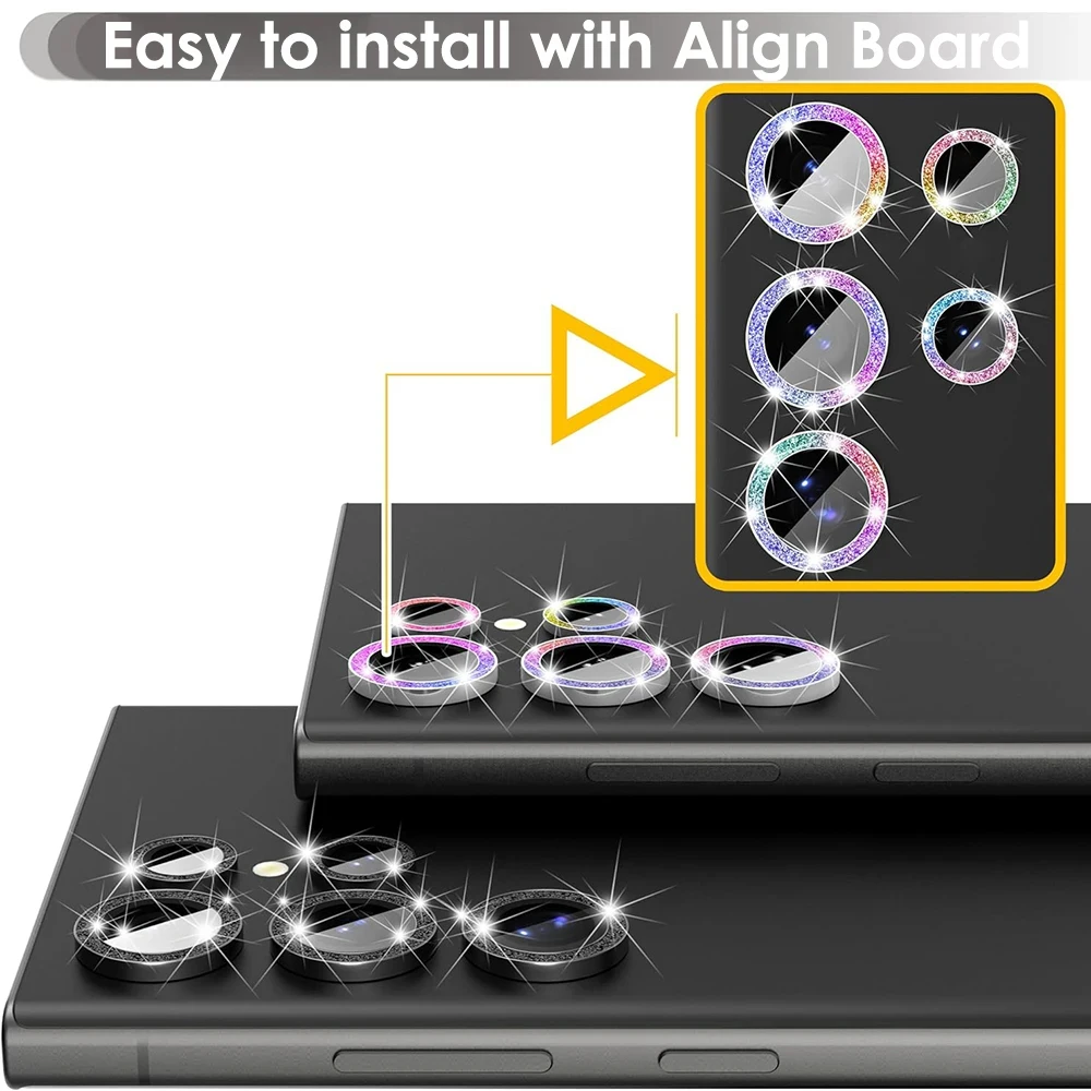 Glitter Bling Camera Lens Protector with Aluminum Alloy Ring and Alignment Board