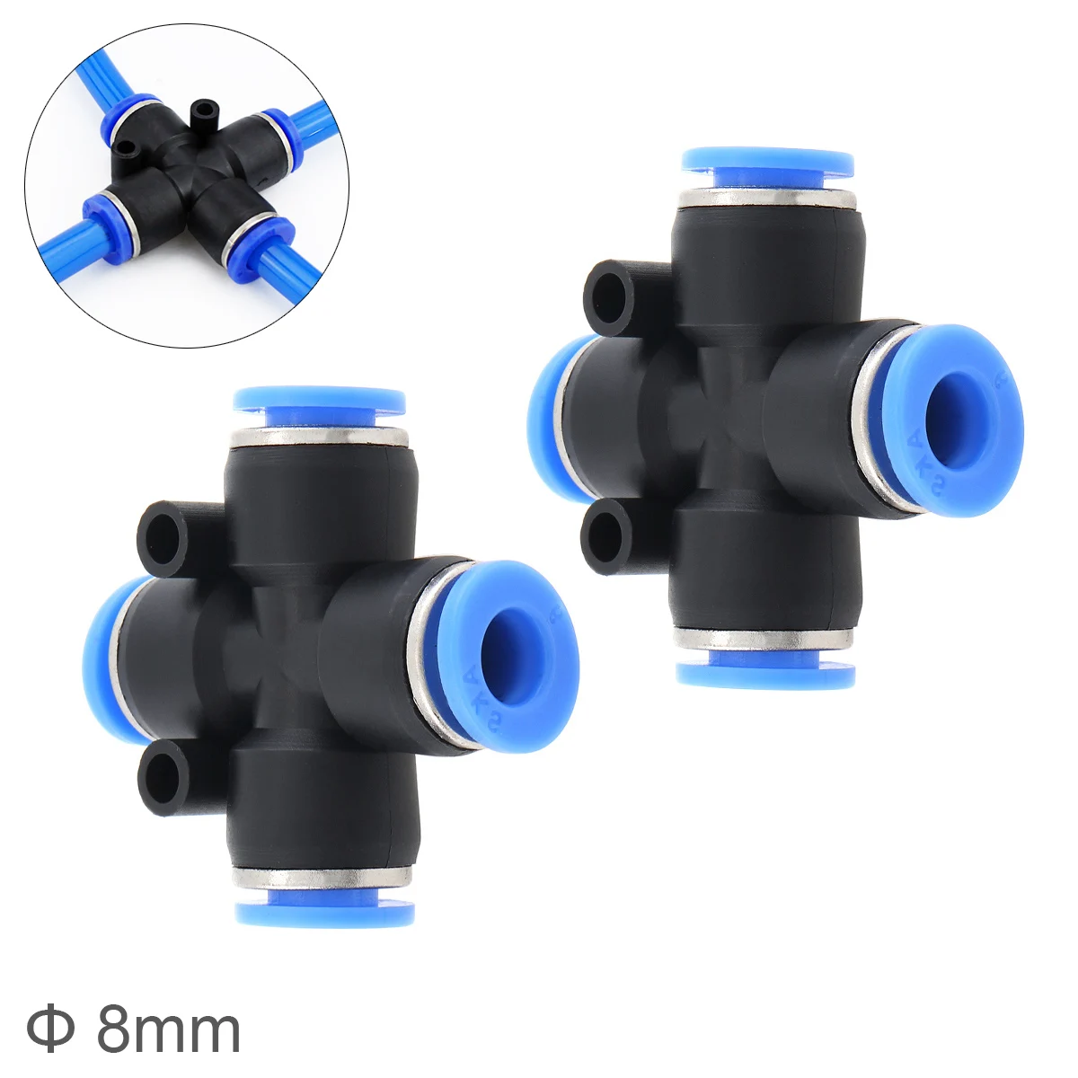 2Pcs 8Mm Cross Type Ape Plastic Four-Way Pneumatic Quick Connector Pneumatic Insertion Air Tube For Air Tool Quick Fittings