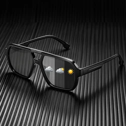 Polarized Retro Square Double Bridge Vintage Sunglasses - UV400 Protection (Photochromic)