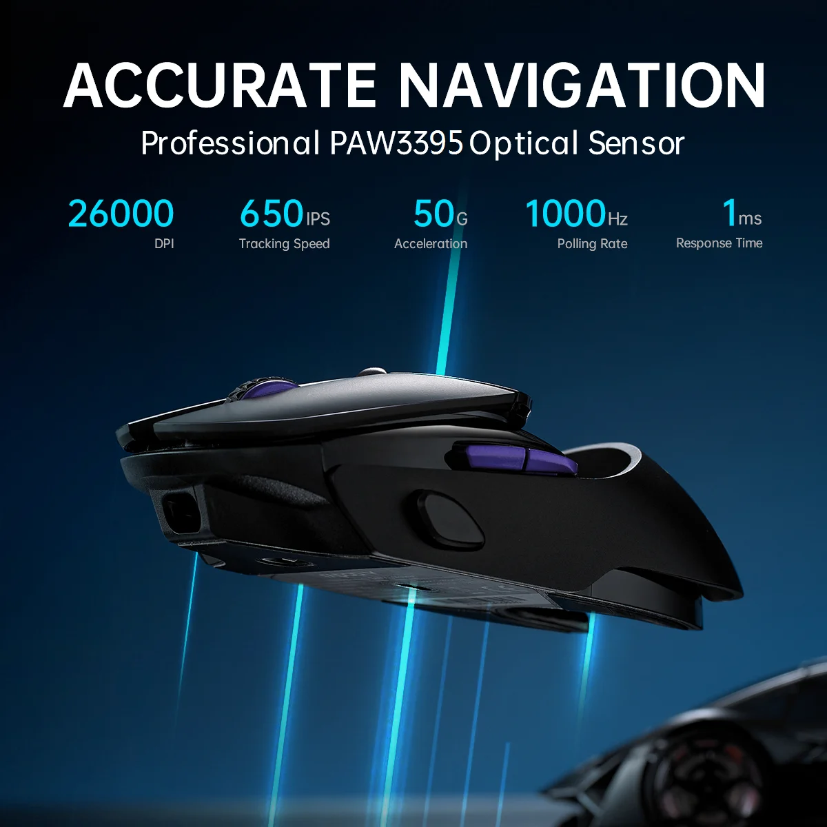 Mouse para Jogos Rgb com ou sem Fio Sensor Paw3395 26000 Dpi Display Oled Botões Programáveis Memória a Bordo Preto Rapoo-vt960pro - Imagem 2