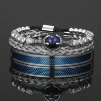 Men Bracelet Sets Stainless Steel Beaded Braiding Rope Bangles Men Eagle Bracelets With Tiger Eye Natural Stone Gift Accessories 2