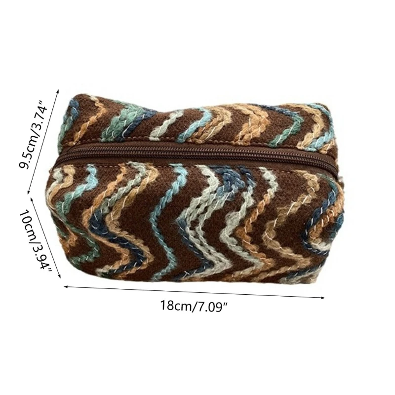 Versatile Woolen Striped Makeup Bag Suitable for Travel Office and Daily Use