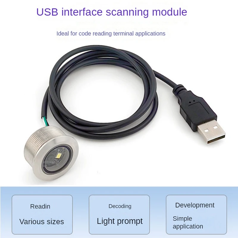 GM861 USB 인터페이스 1D 2D 바코드 QR 코드 바코드 스캐너 모듈, 스테인레스 스틸 스레드 필 라이트 포함, 사용하기 쉬움