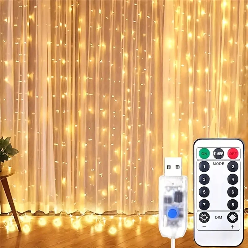 Holiday Decor Party Birthday Decoration LED 8 Mode Christmas Light USB Curtain String Light 3M 4M 6M Wedding Garland Fairy Light