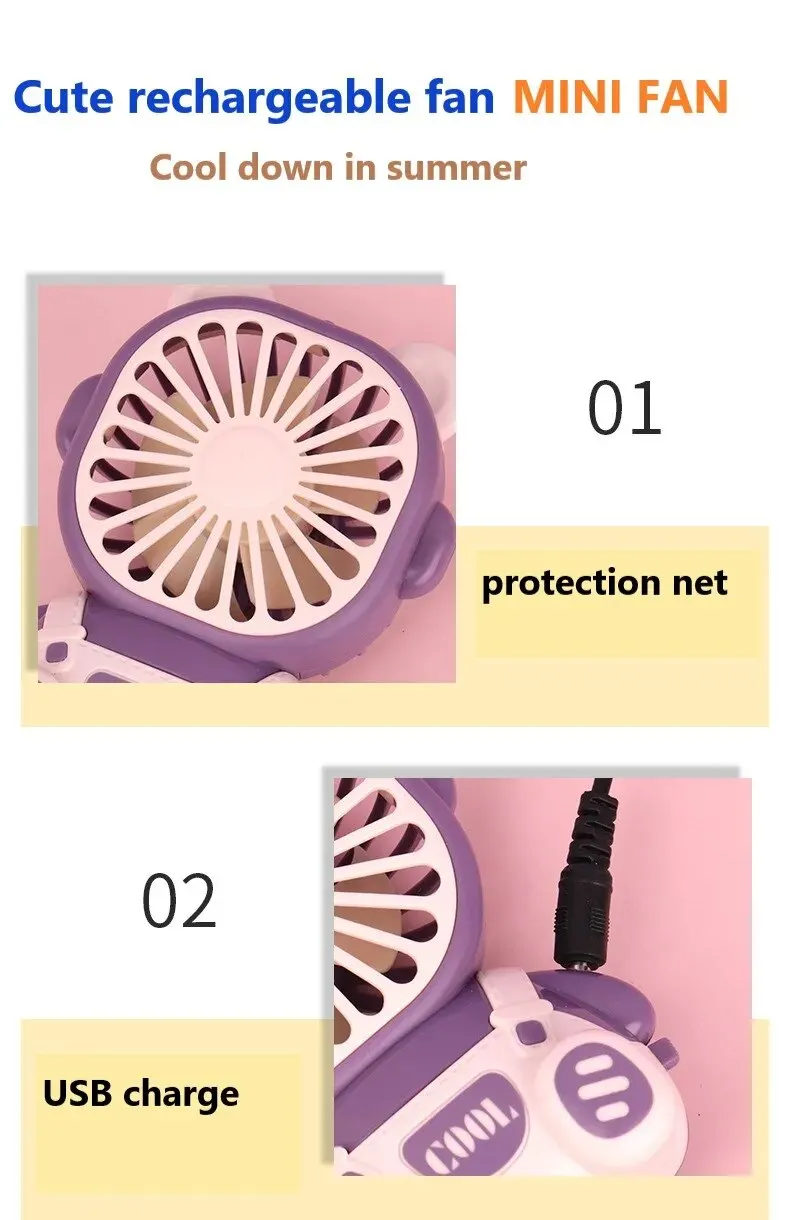 2024 Summer New Mini Fan USB Handheld Rechargeable Student Portable Wind Super Quiet Cute Desktop Bed Outdoor Gift 5