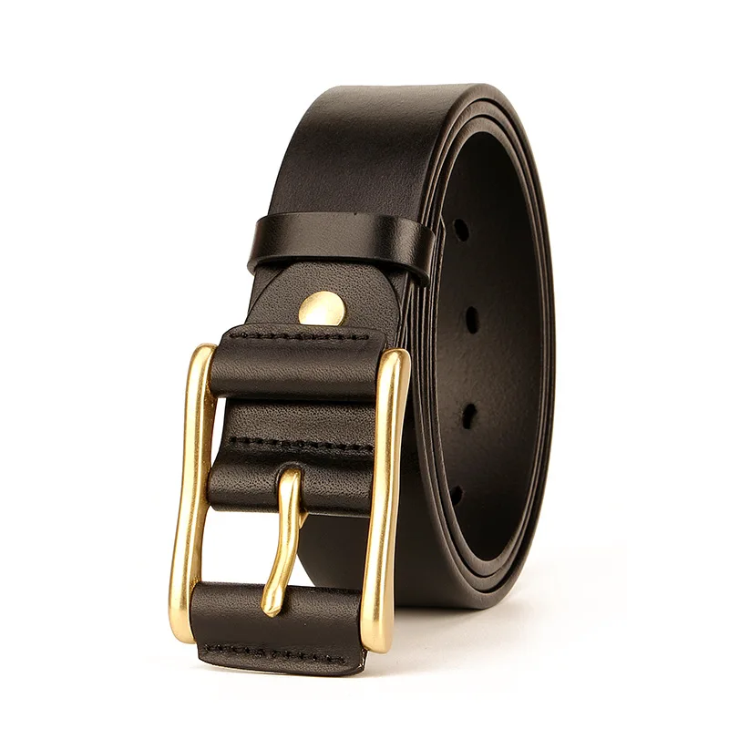 

for Jeans Belts Solid Brass Copper Buckle 3.8CM Men Top Quality Real Pure Cow Skin Cowhide Genuine leather Male Belt