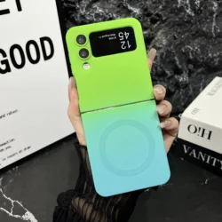 Gradient Silicone Soft Magnetic Phone Case - Protective Cover - Galaxy Z Flip5 (Green - Blue)