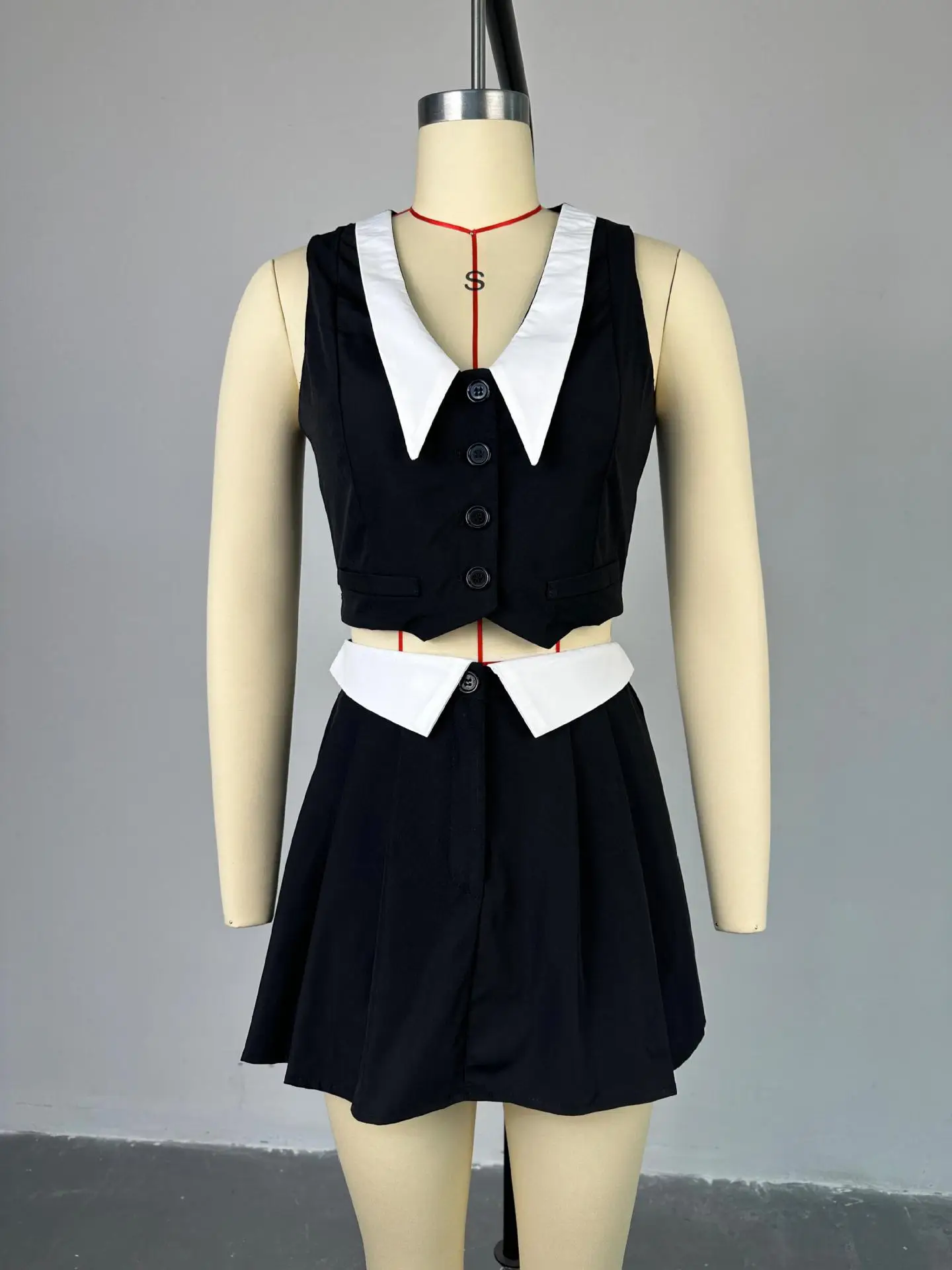 Summer Sexy 2 Piece-Set Skirt Female 2025 V-Neck Sleeveless Vestidos And High Waist Pleated Skirts Sets Women's Clothes