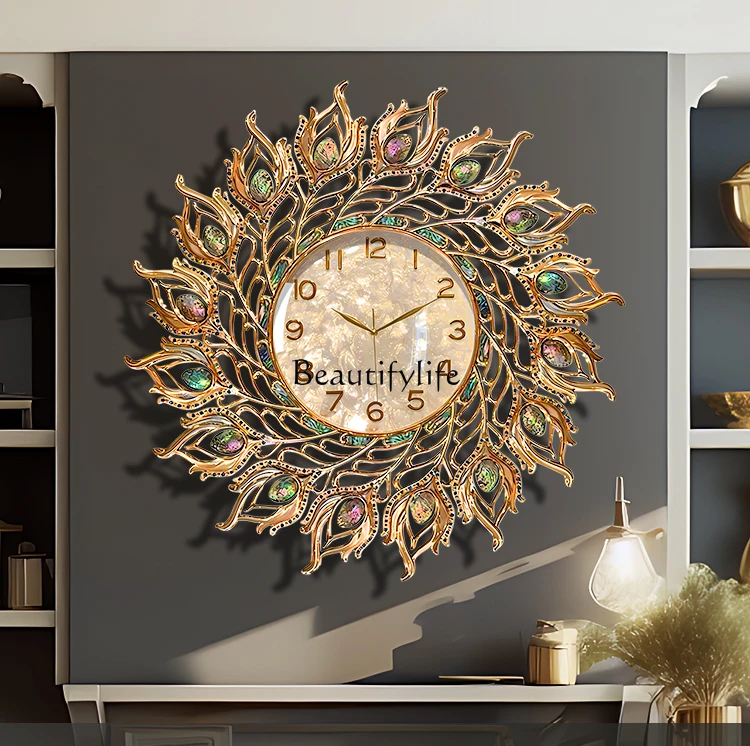 

Shell Clock Living Room New High-End Elegant Wall-Mounted Light Luxury High-End Sense Pocket Watch Quartz Clock