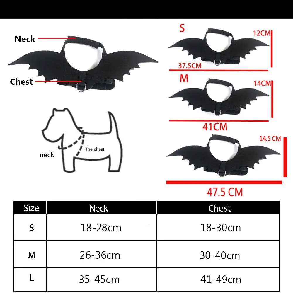 Pet Halloween Bat Wings Dog Cat Costume Party Dress Funny Cool Puppy Kitty Apparel Cosplay Prop with Traction Rope Fixing Hole pet halloween costume