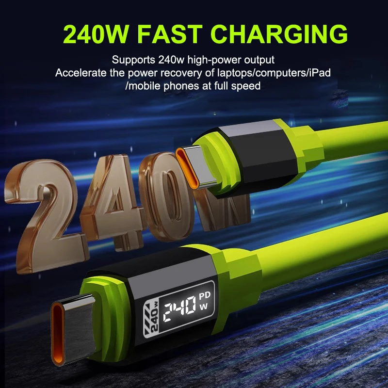 ?? 전원 표시 기능이 있는 240W USB C 케이블 휴대폰용 고속 충전 충전기 유형 C 코드 1-2m