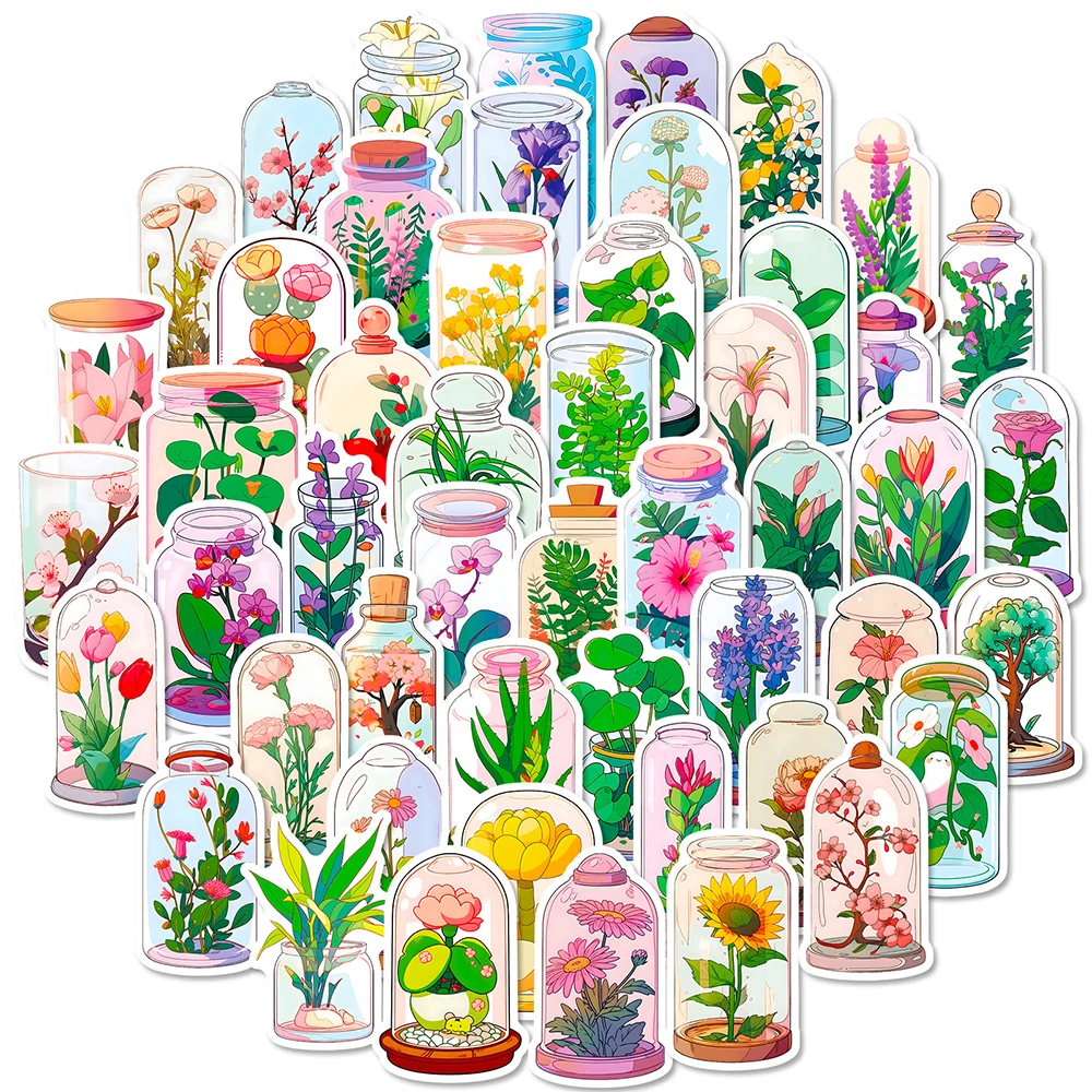 10/30/50pcs Cute Bottle Flower Plant Cartoon Stickers Aesthetic Laptop Scrapbook Phone Diary Waterproof Kid Toy Kawaii Sticker