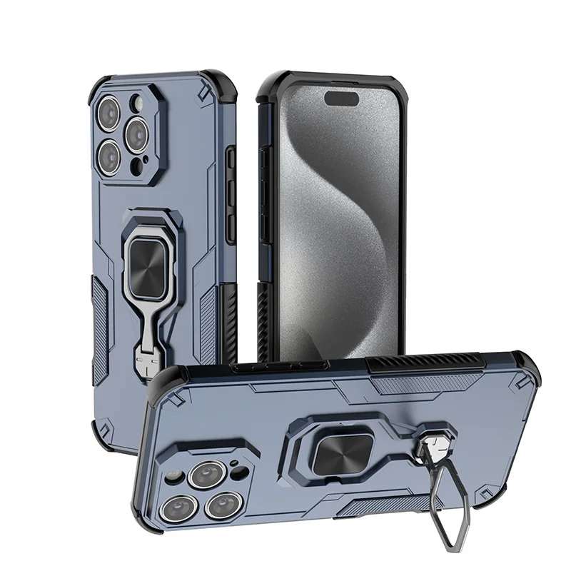 Shockproof Hard Armor Case with Magnetic Ring Stand and Silicone Protector