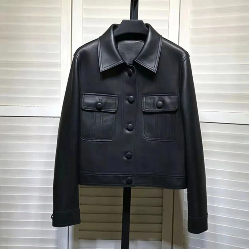 

Women Black PU Leather Coats Spring New Leather Jacket Female Casual Pocket Short Coat Female Motorcycle Jackrt Biker Outerwear