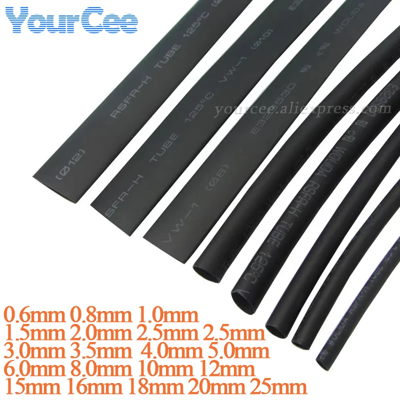 Heat Shrink Tubing Heat Shrink Heatshrink Tubing Tube Black 1mm-25mm 1 Meter Wrap Wire 2:1