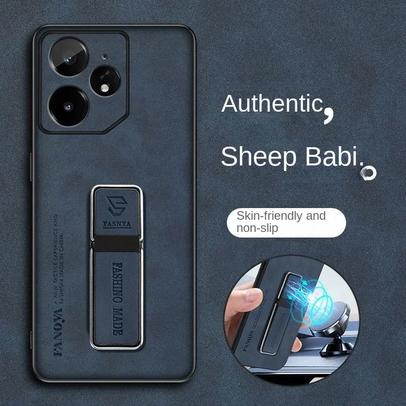 Sheepskin Leather Matte Stand Holder Silicone Back Cover Case