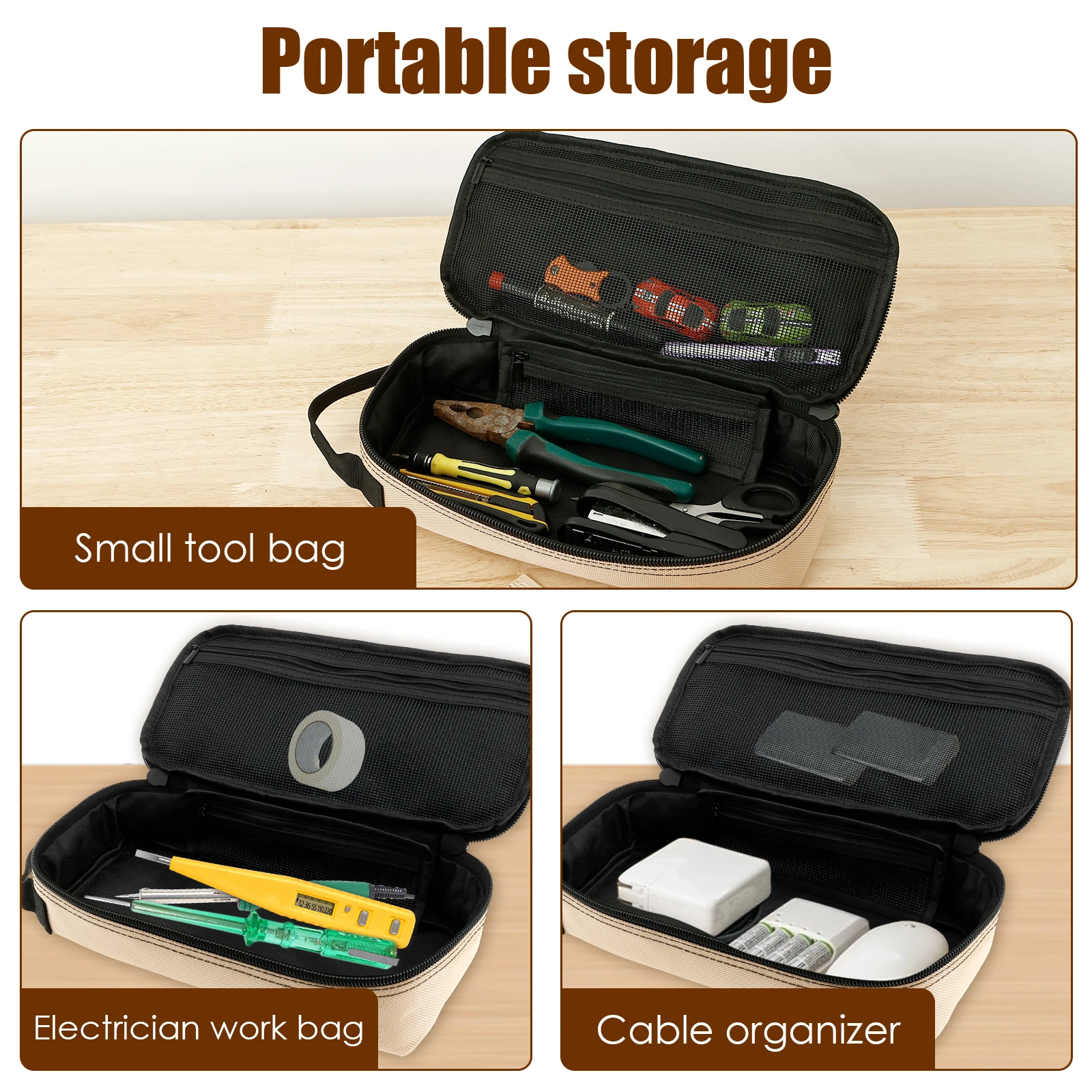 업그레이드된 툴킷 어깨끈 포함 마찰 방지 바닥 전술용 공구 가방 다목적 작업용 토트백 수리공 목수용