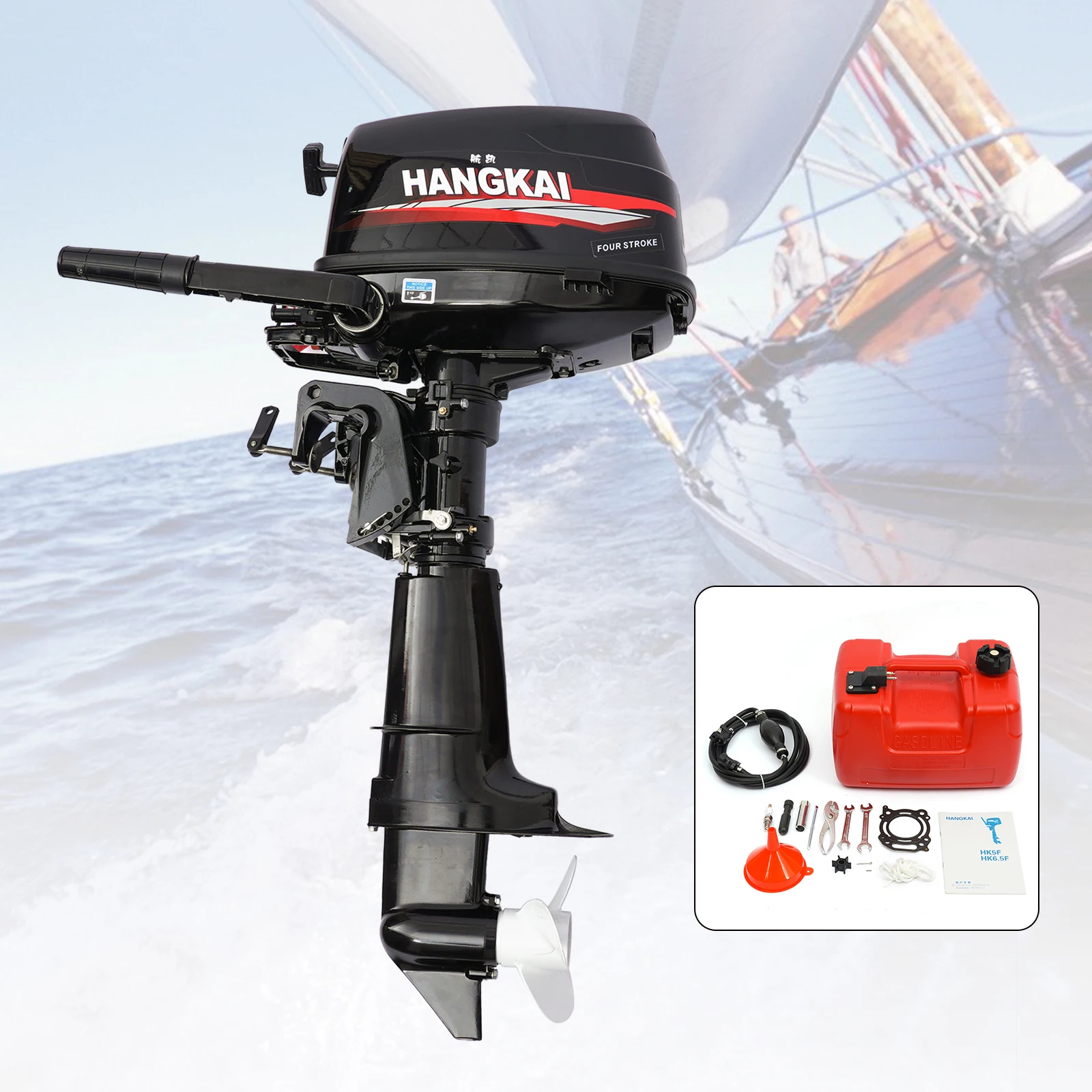 HANGKAI 123CC 4-stroke 6.5 HP Outboard Motor w/ Water-cooling System for small boats heavy duty outboard motor for boats 2 stroke 3 5hp strong power boat engine air cooling system cdi boat accessories marine