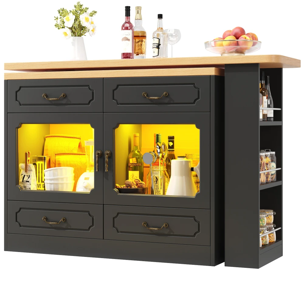 Teleskopischer ausziehbarer moderner Bartisch 135–203 x 39 x 92,8 cm | 360 ° Drehbar, mit LED-Leuchten und Ablagefach, Esszimmer – Detail 16