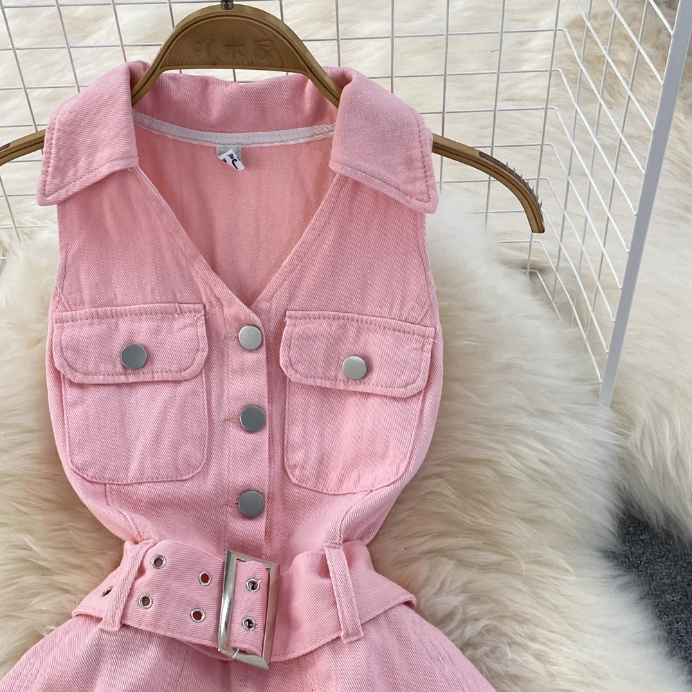 Pink Jacquard Denim Pinafore Mini Dress in 2023  Denim pinafore dress,  Pinafore dress, Denim pinafore