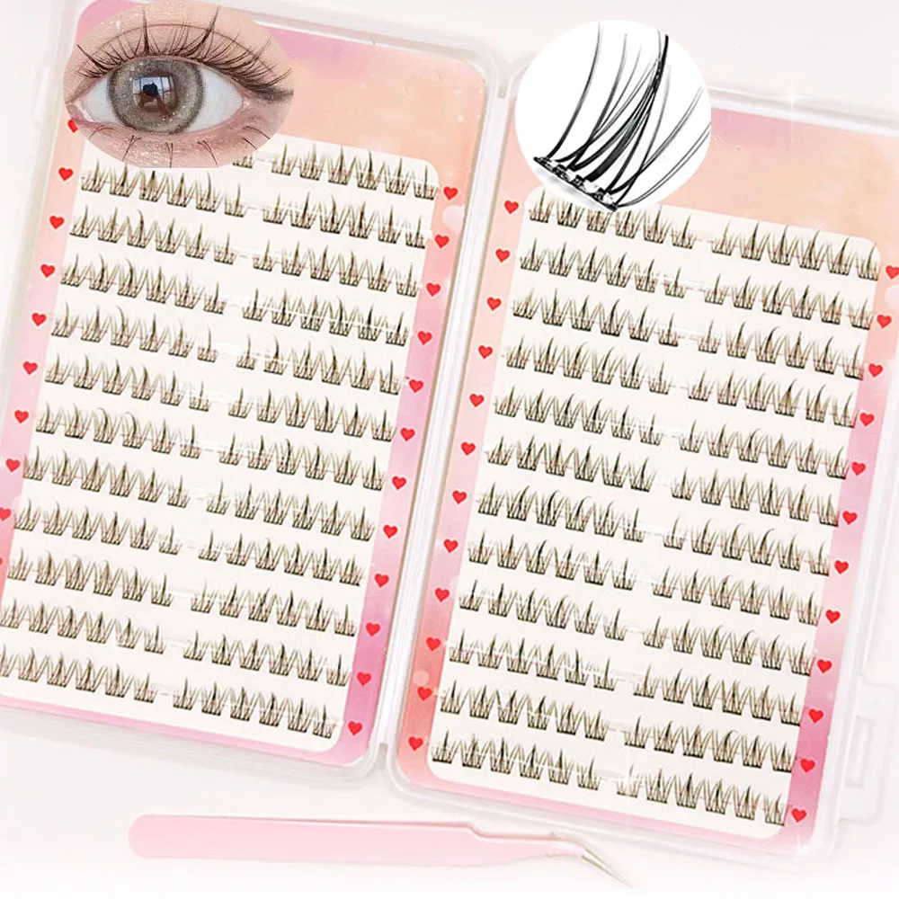Heißer Verkauf, kein Kleber, individuelles Wimpernverlängerungsset, 288 Cluster, 24 Reihen, falsche Wimpern mit Pinzette für die tägliche Make-up-Party