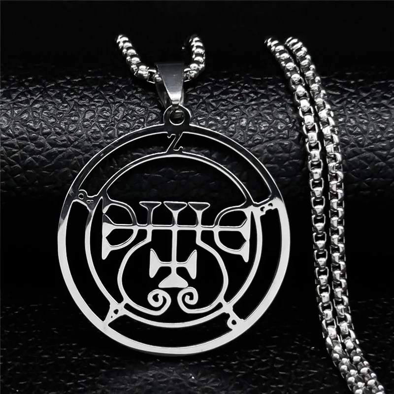 Sleek Lucifer Sigil Stainless Steel Satanic Necklace with Baphomet Charm