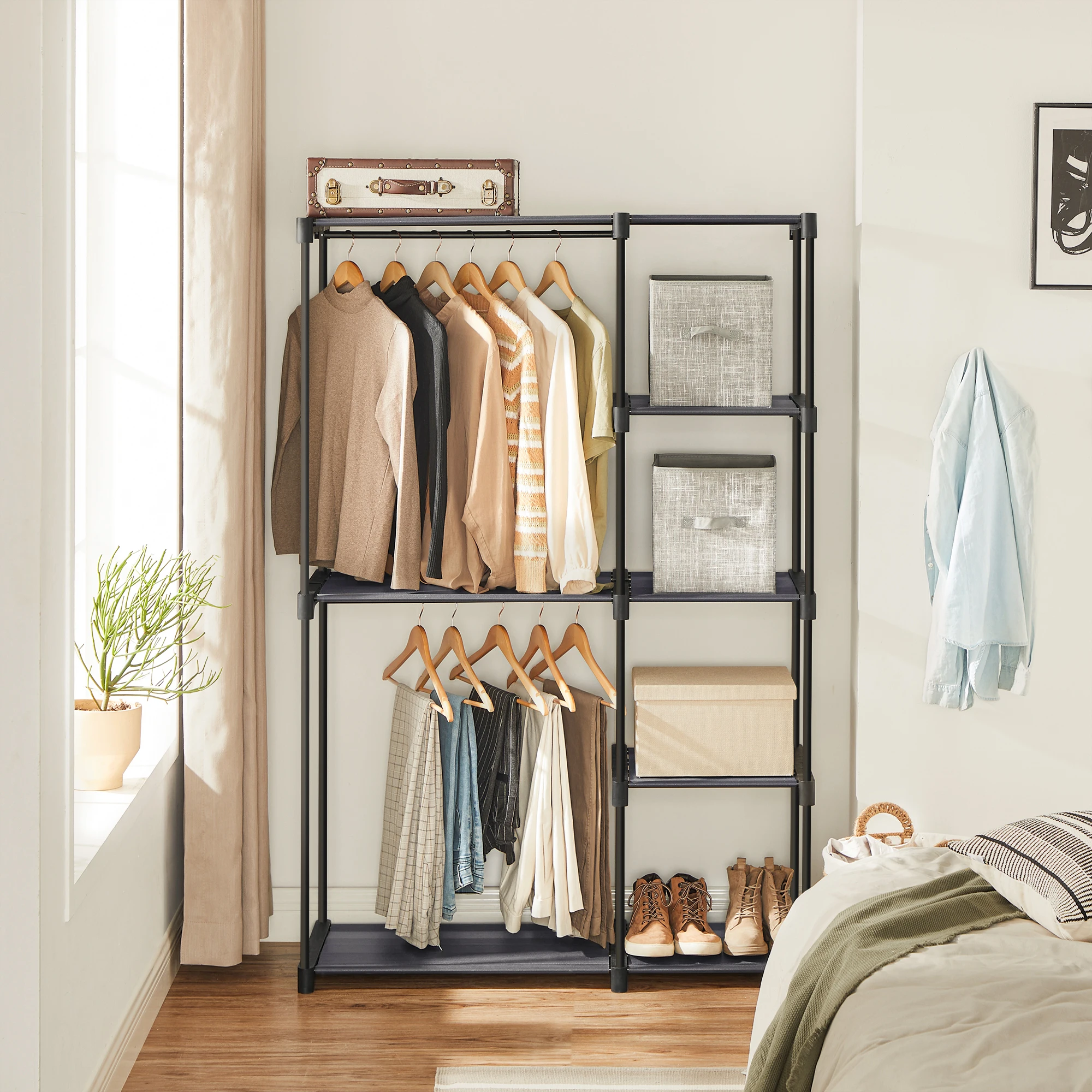 SONGMICS Portable Closet, Freestanding Closet Organizer, Clothes Rack with Shelves, Hanging Rods, Storage Organizer 2