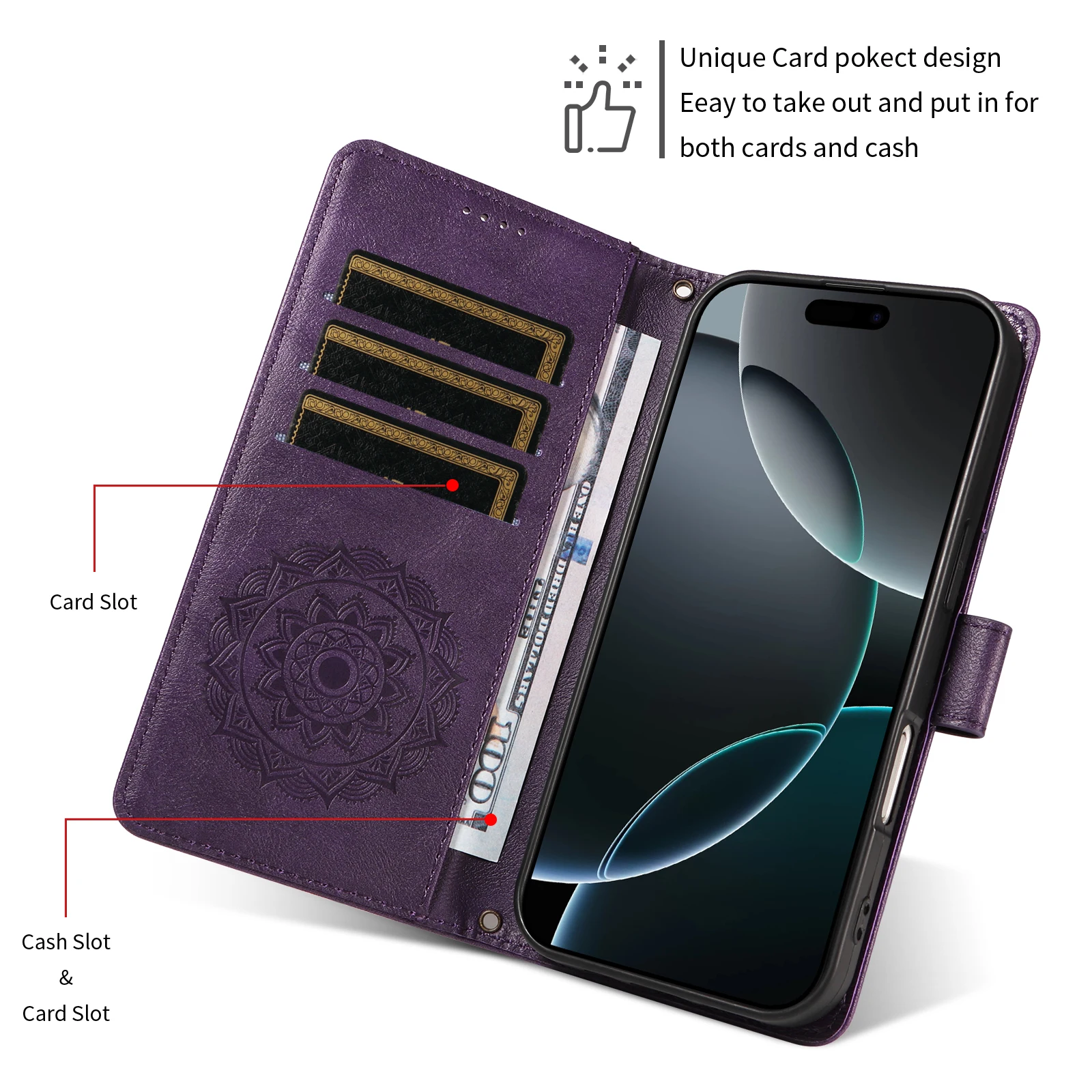 Datura Leather Wallet Cover Strap Phone Case