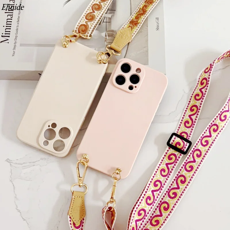 Luxury Gold Silk Retro Crossbody Lanyard Phone Case with Cord Strap