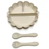 3pcs Silicone pumpkin 3-compartment plate, fork and spoon setSilicone dinner plate for children's independent complementary food 3