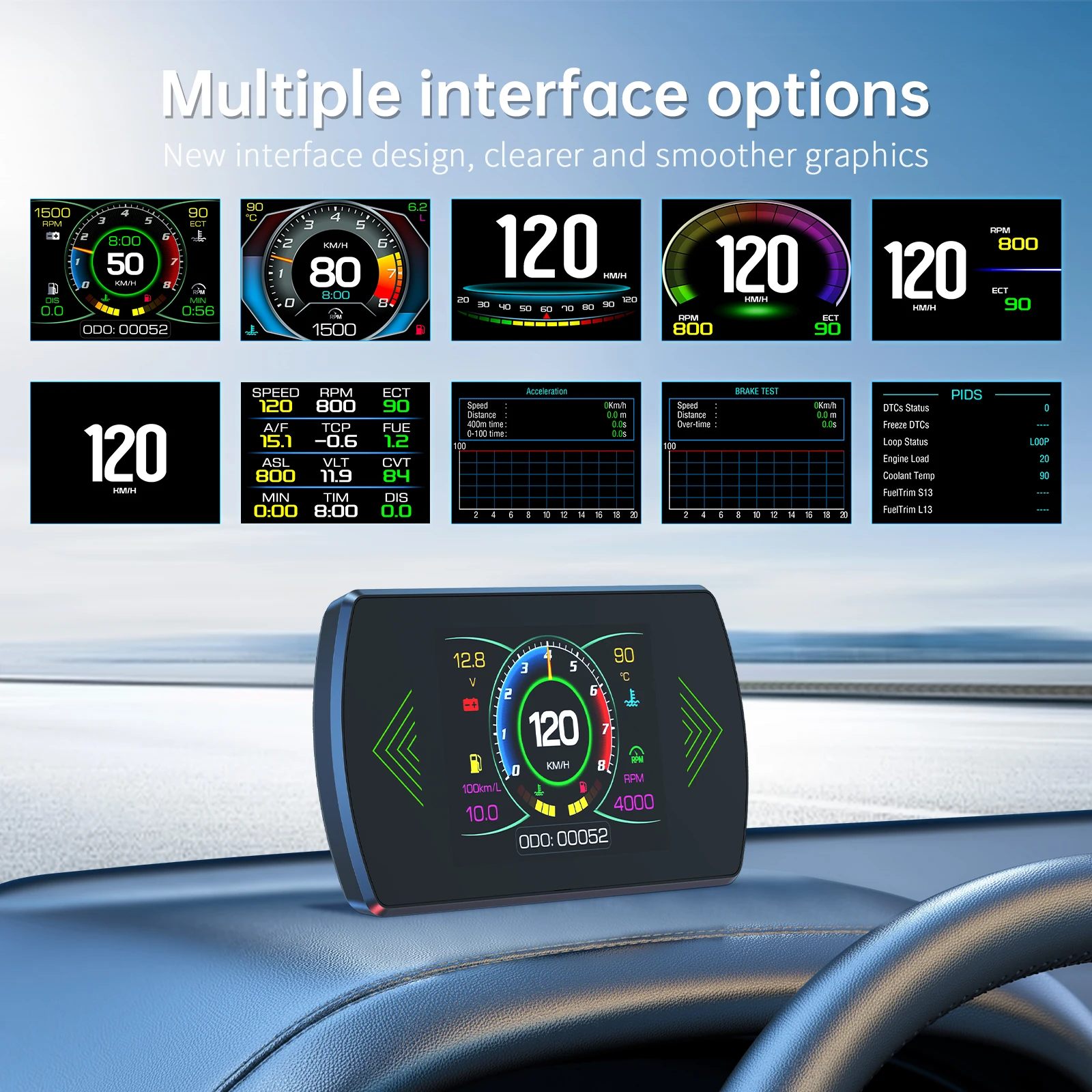업그레이드 된 버전 P12 HUD OBD 디스플레이 온보드 컴퓨터 자동차 디지털 헤드 업 디스플레이 EOBD 온도 경고 스위치 다중 언어