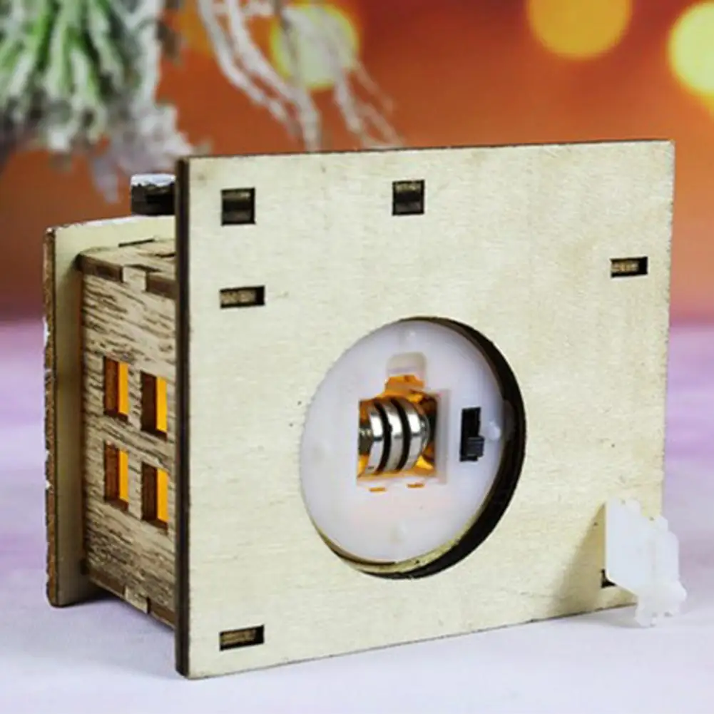 8*10cm Christmas House Wooden Glowing Decorative Festival Ornamental Table Centerpieces Mini LED Light Xmas Village Farmhouse