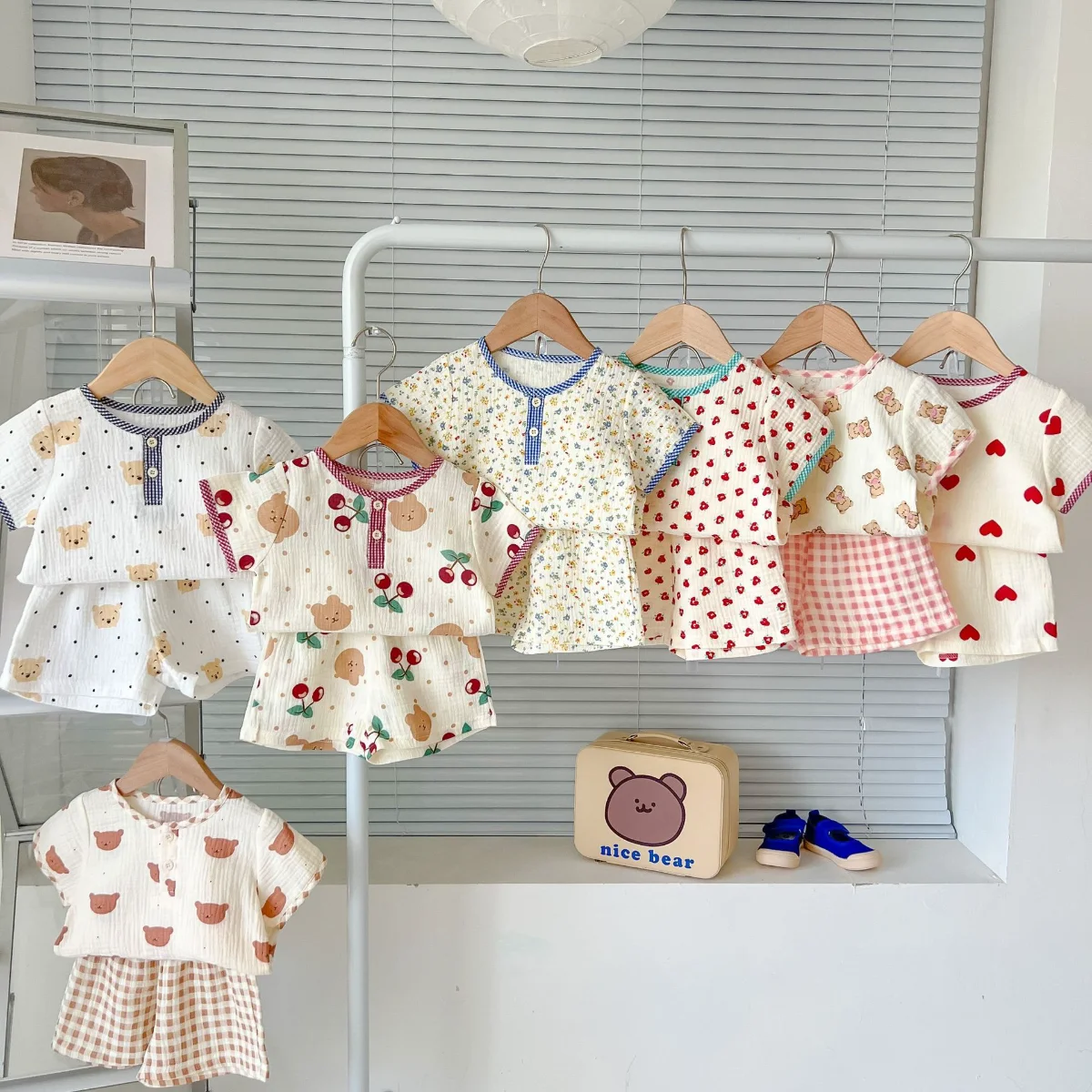 

Summer Baby Lovely Sets Short sleeve Cartoon Print Tee + Shorts 2pcs for 3-36 Months Newborn 100% Cotton Suits
