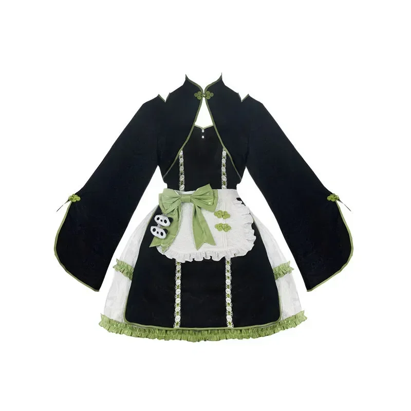 2 Colours Original Chinese Trumpet Sleeve Lolita Dress Apron Women Sweet Panda Cosplay Maid Outfit Japanese Masquerade Costumes