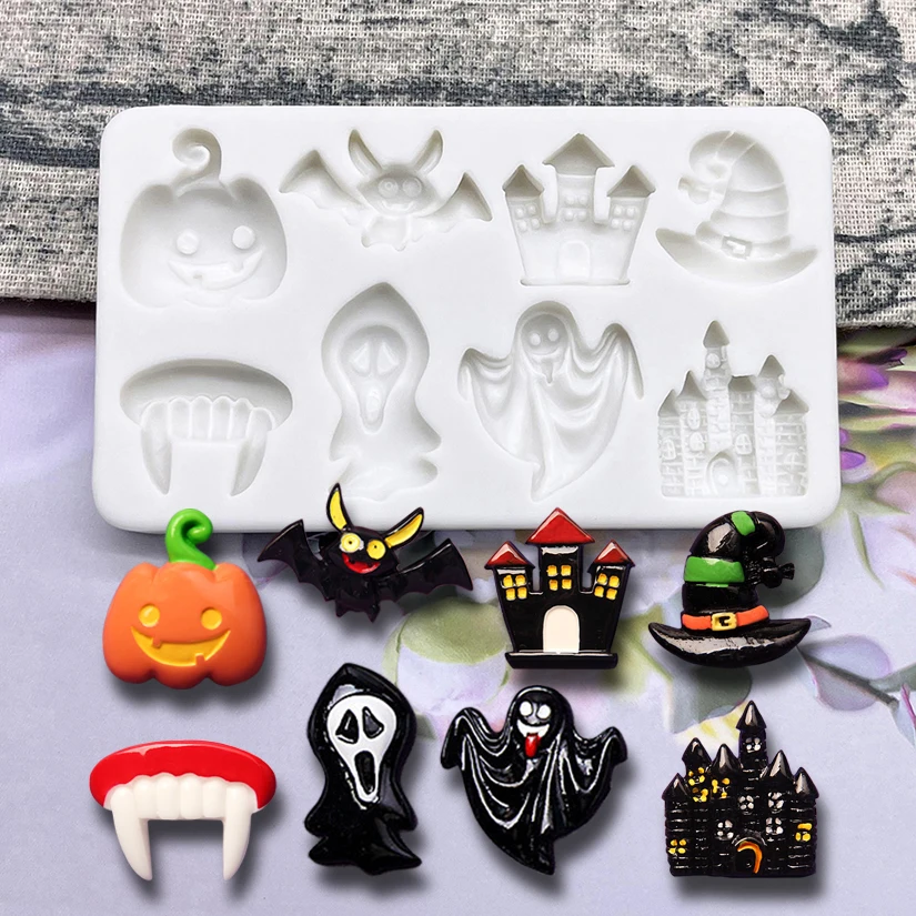 Fledermaus Jack-o-Laterne Geist Zahn Halloween Silikon Sugar craft Form Fondant Kuchen Dekorations werkzeuge Cupcake Schokolade Backform – Detail 1